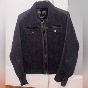 Guess VTG M women’s black denim jacket buckles zippers y2k 4-pocket